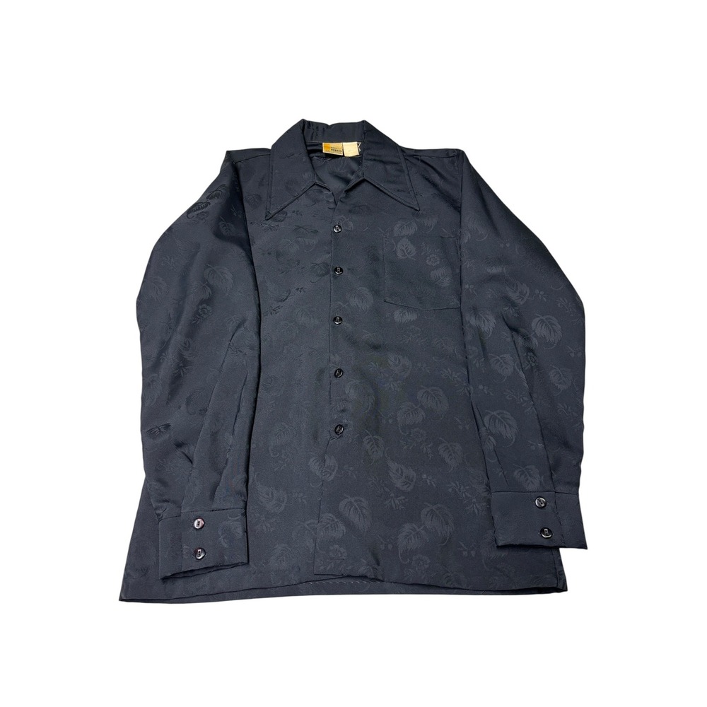 Paul Howard California Vintage Black Jacquard Leaf Button Down Shirt Mens Medium